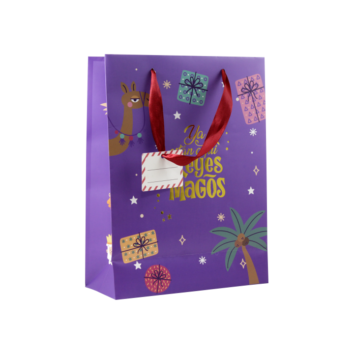 Bolsa papel reyes magos m (27x12x37 cm) foil con tarjeta colgante colores surtidos bismark 333600