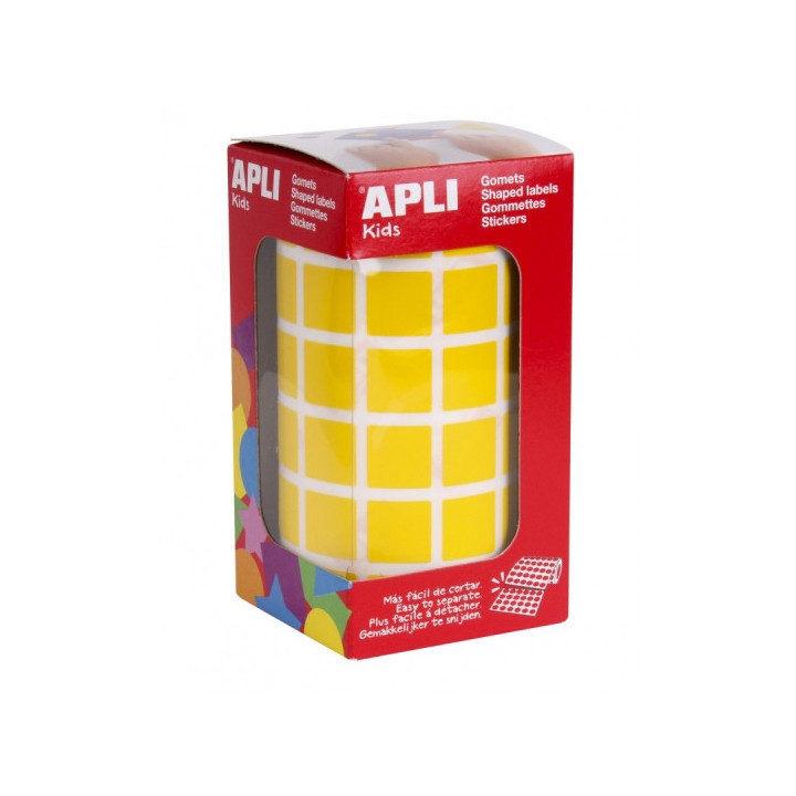 Apli Rollo de Gomets Cuadrados - Adhesivo Permanente - 2.832 Gomets - Faciles de Separar - Adhesivo Base Agua - Libre de Disolv