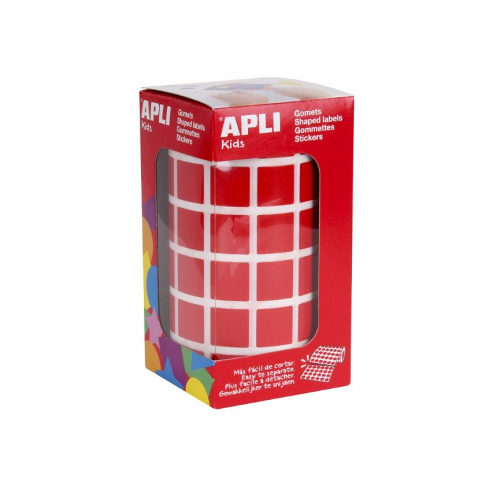 Apli Rollo de Gomets Cuadrados - Adhesivo Permanente - 2.832 Gomets - Adhesivo Base Agua - Libre de Disolventes - Color Rojo