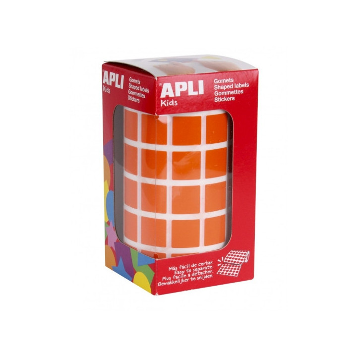 Apli Rollo de Gomets Cuadrados - Adhesivo Permanente - 2.832 Gomets - Adhesivo Base Agua - Libre de Disolventes - Color Naranja