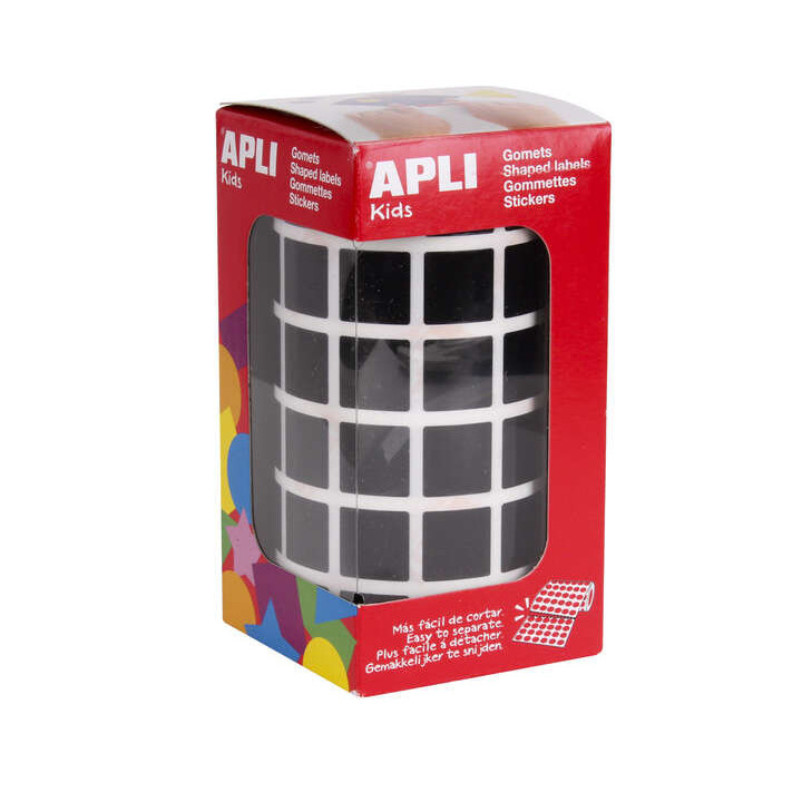 Apli Gomets Cuadrados Negros - 15 x 15mm - 59 Hojas Pretroqueladas - 2832 Gomets por Rollo - Ideal para Escuelas y Talleres Inf
