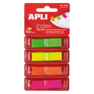 Apli Indices Adhesivos Film Zigzag 45x12mm 4 Dispensadores de 40 Indices - Faciles de Aplicar - Resistentes - Removibles - Colo
