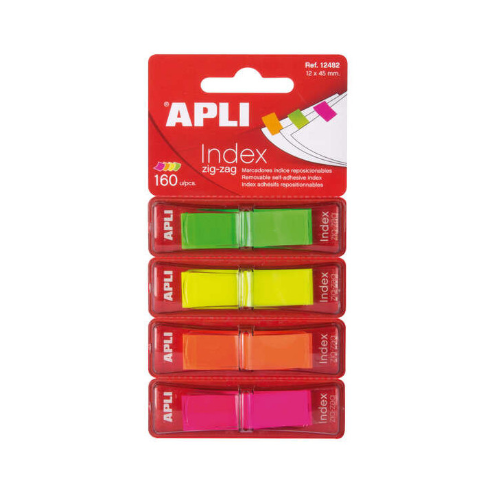 Apli Indices Adhesivos Film Zigzag 45x12mm 4 Dispensadores de 40 Indices - Faciles de Aplicar - Resistentes - Removibles - Colo