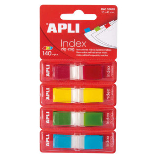 Apli Indices Adhesivos Film Zigzag 45x12mm 4 Dispensadores de 35 Indices de 4 Colores - Faciles de Aplicar - Adhesivo de Calida