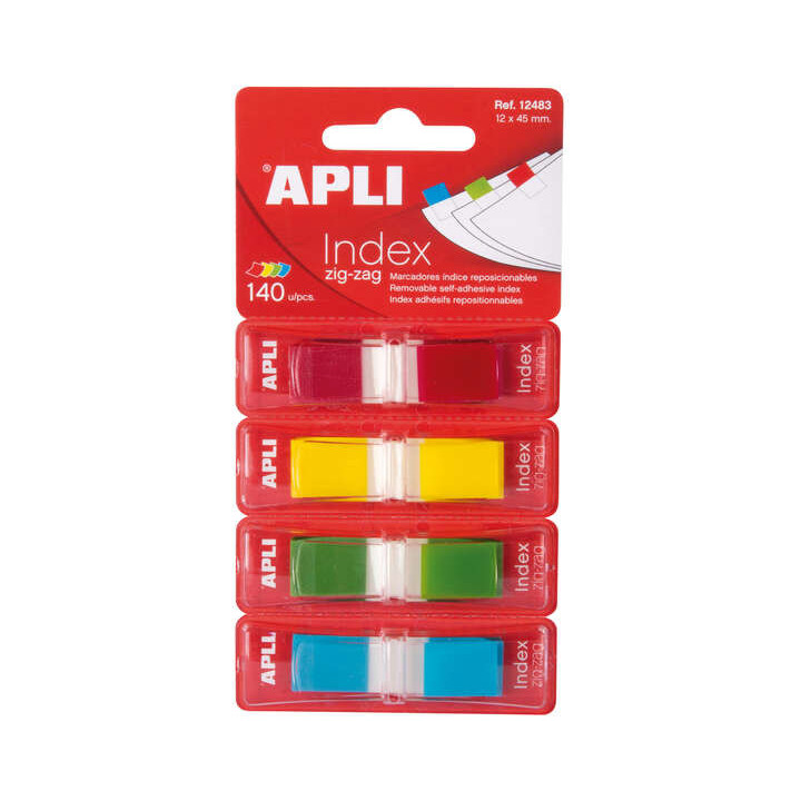 Apli Indices Adhesivos Film Zigzag 45x12mm 4 Dispensadores de 35 Indices de 4 Colores - Faciles de Aplicar - Adhesivo de Calida