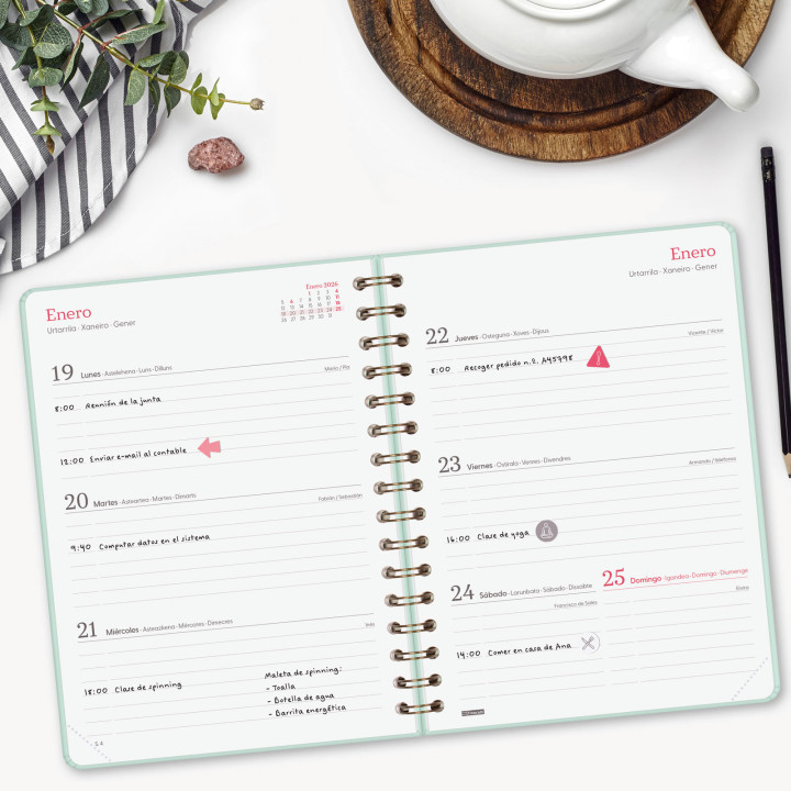 Agenda 2026 trendy alma e10 155x212mm semana vista horizontal menta finocam 762020326