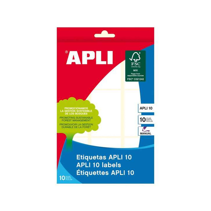 Apli Pack de 90 Etiquetas Rectangulares 34x53mm - 10 Hojas por 9 Etiquetas - Adhesivo Permanente - Ideal para Escribir sobre El
