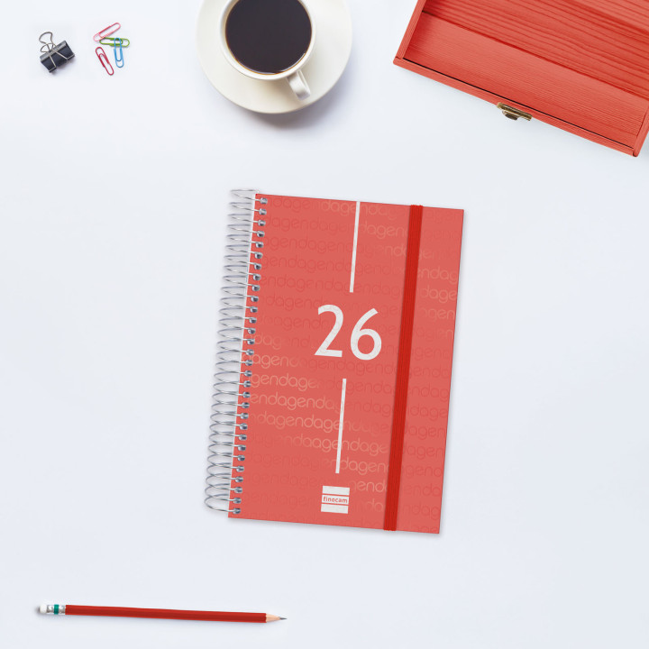 Agenda 2026 basic year e5 117x181mm dia pagina rojo finocam 741093026