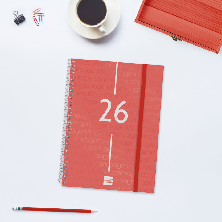 Agenda 2026 basic year e10 155x212mm semana vista horizontal rojo finocam 741453026