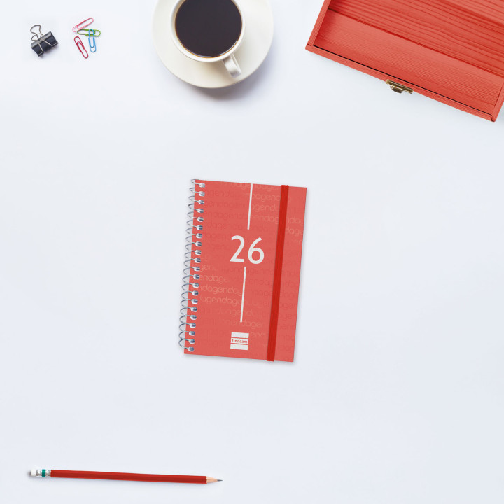 Agenda 2026 basic year e3 79x127mm semana vista horizontal rojo finocam 741423026