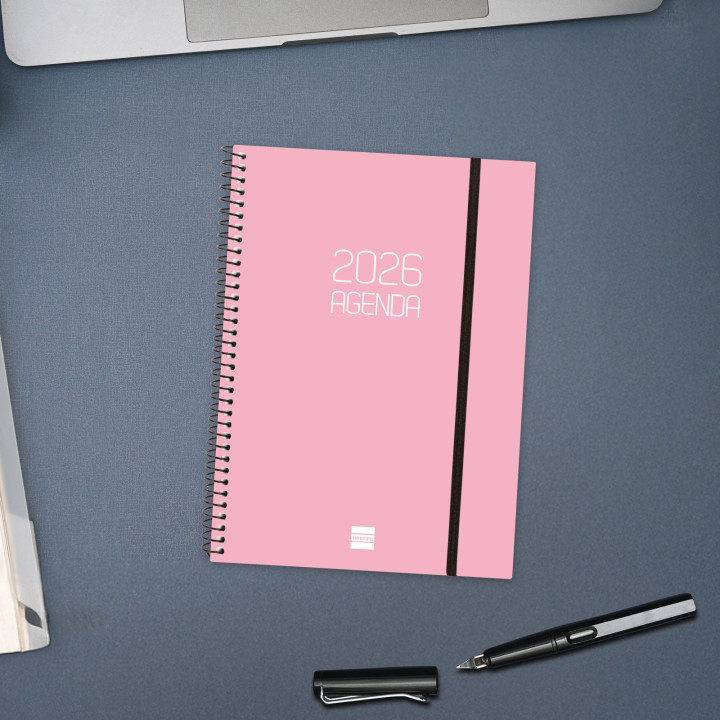 Agenda 2026 basic opaque e10 155x212mm semana vista horizontal rosa finocam 742764526