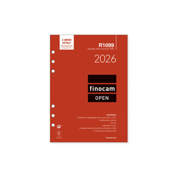Recambio anual 2026 r1099 open1000 155x215mm semana vista vertical finocam 711520026