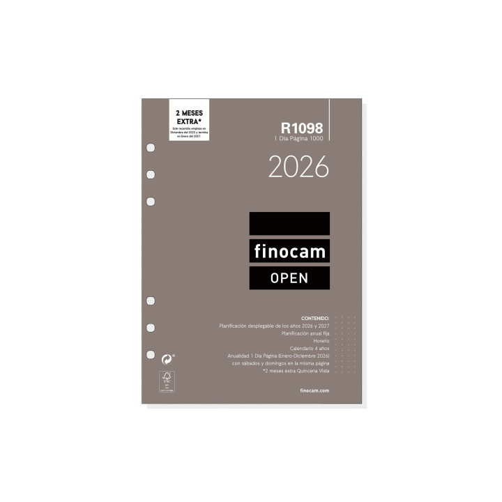 Recambio anual 2026 r1098 open1000 155x215mm dia pagina finocam 711680026