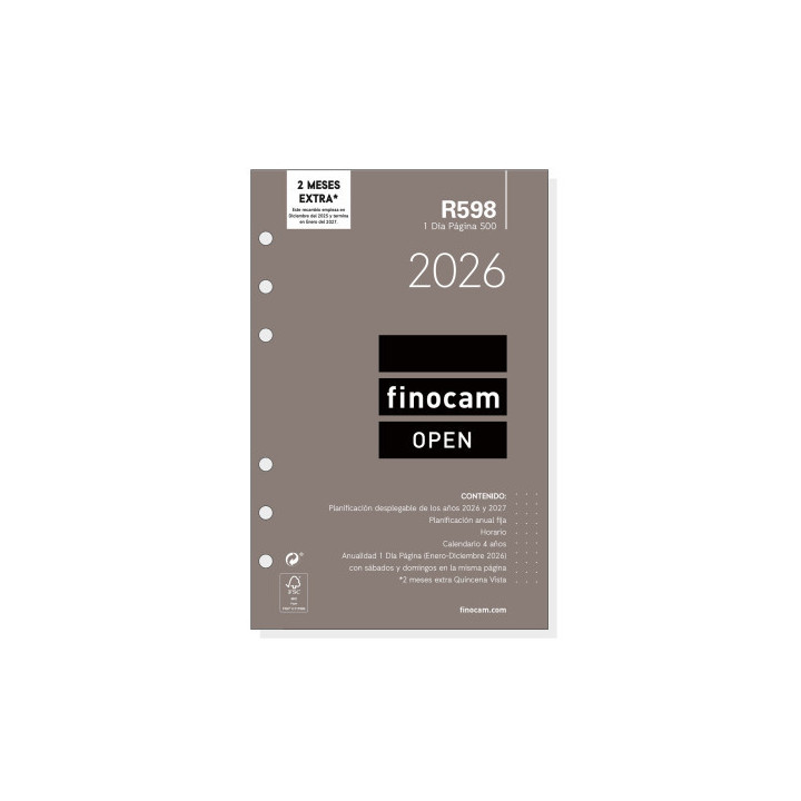 Recambio anual 2026 r598 open500 117x181mm dia pagina finocam 711670026