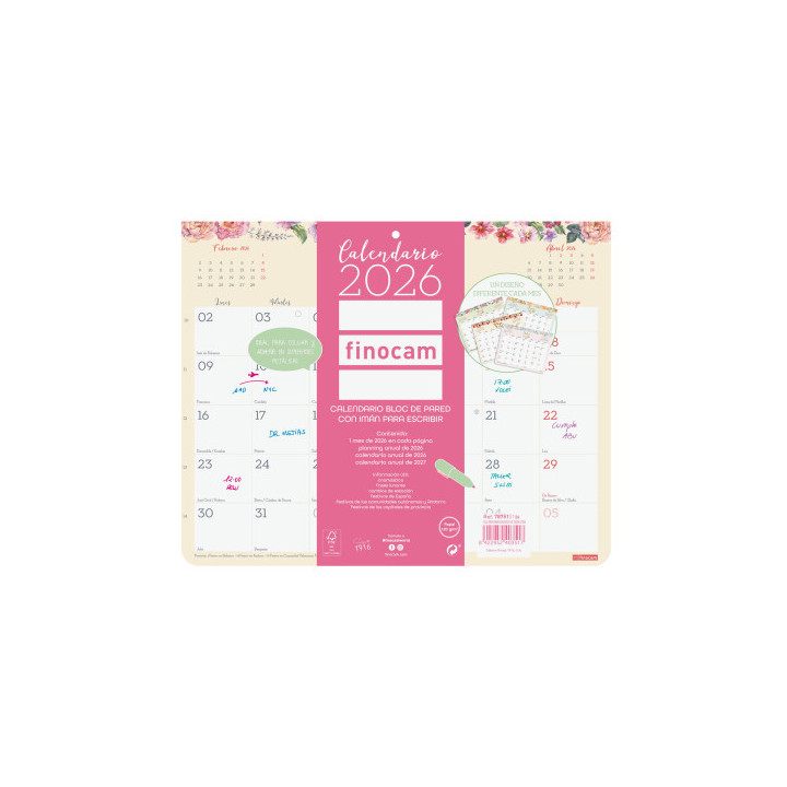 Calendario 2026 pared iman trendy design escribir 250x200mm finocam 787510126