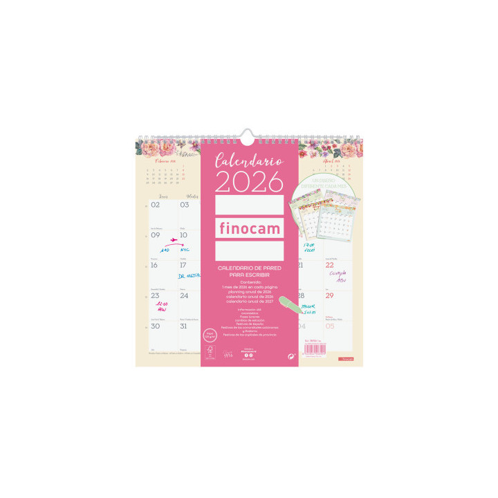 Calendario 2026 pared trendy design escribir 300x300mm finocam 787530126