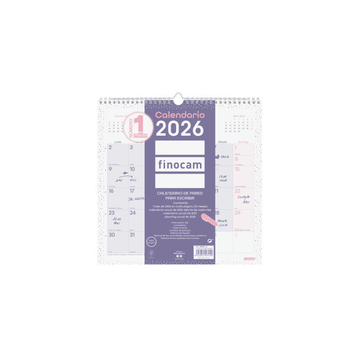Calendario 2026 pared trendy chic escribir 300x300mm morado finocam 787002726
