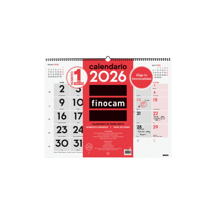 Calendario 2026 neutro pared mixto xl 540x420mm finocam 780020026