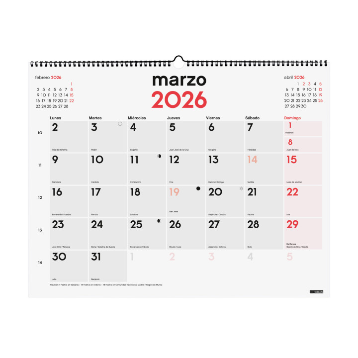 Calendario 2026 neutro pared mixto xl 540x420mm finocam 780020026