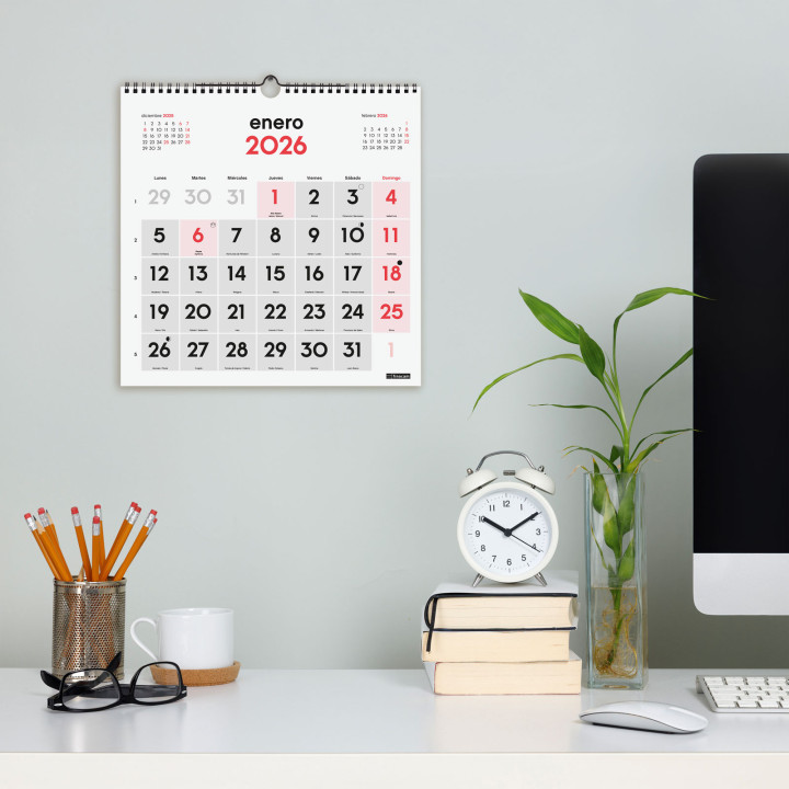 Calendario 2026 neutro pared numeros grandes 300x300mm finocam 780570026