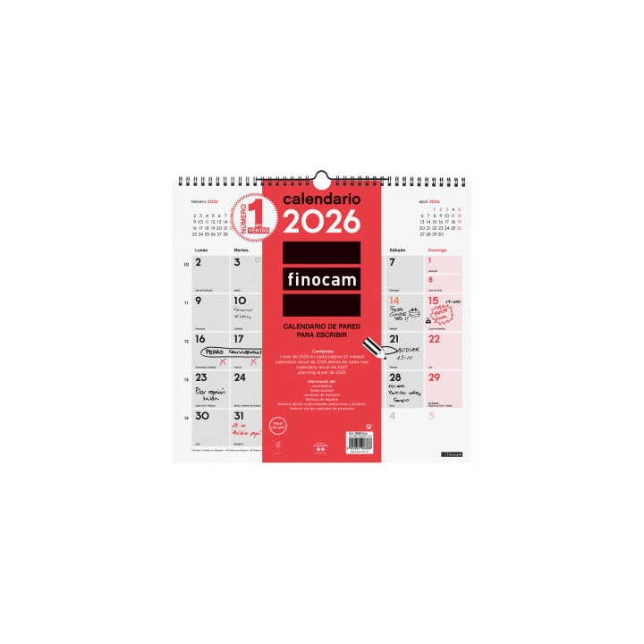 Calendario 2026 neutro pared escribir l 340x320mm finocam 780070026