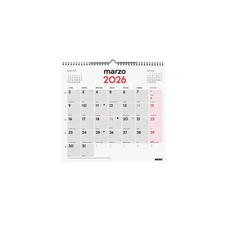 Calendario 2026 neutro pared escribir l 340x320mm finocam 780070026