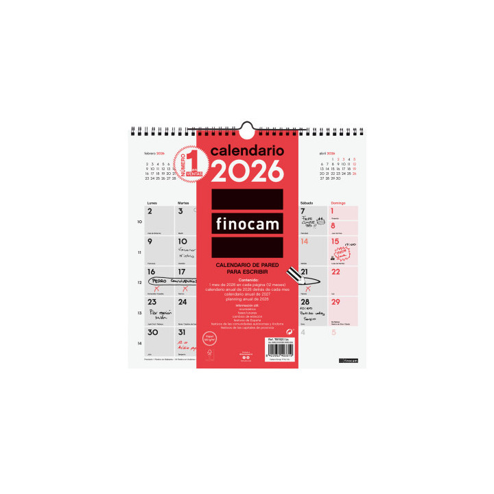 Calendario 2026 neutro pared escribir 300x300mm finocam 781520026