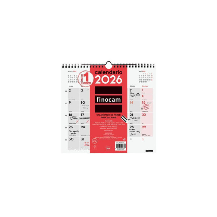 Calendario 2026 neutro pared escribir m 265x245mm finocam 780060026