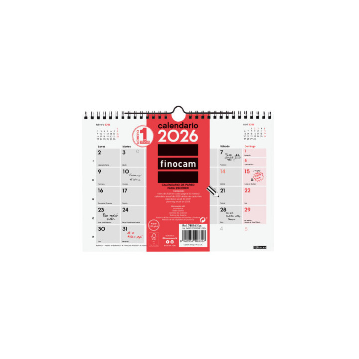 Calendario 2026 neutro pared escribir s 210x150mm finocam 780160026