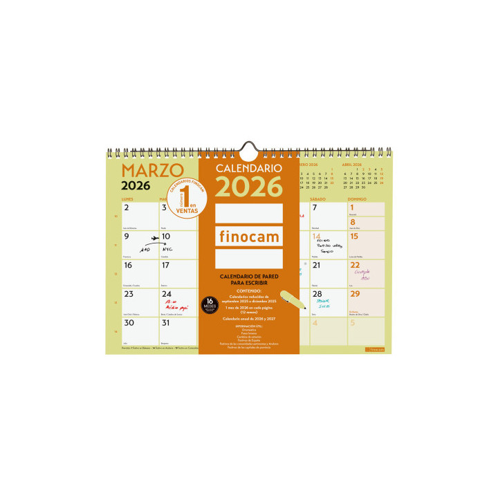Calendario 2026 neutro pared escribir grafik a4 210x297mm finocam 787220126