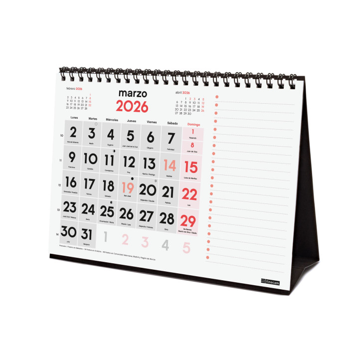 Calendario 2026 sobremesa neutro numeros grandes+notas s 210x150mm finocam 781370026