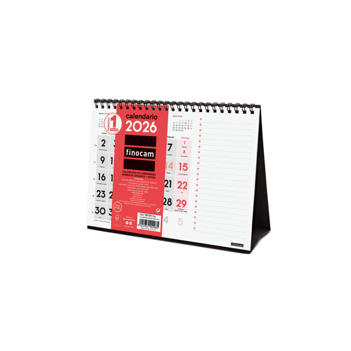 Calendario 2026 sobremesa neutro numeros grandes+notas s 210x150mm finocam 781370026