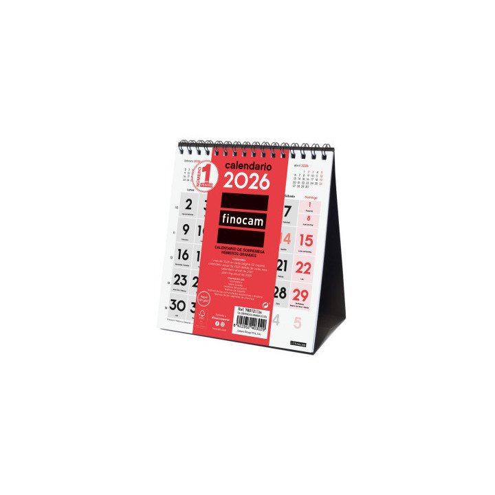 Calendario 2026 sobremesa neutro numeros grandes xs 140x150mm finocam 780120026