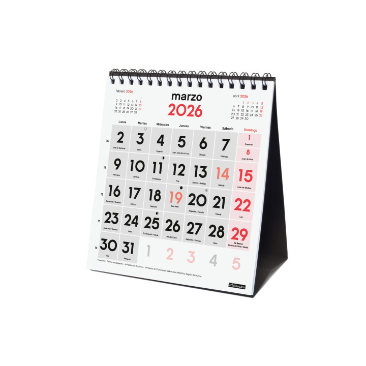 Calendario 2026 sobremesa neutro numeros grandes xs 140x150mm finocam 780120026
