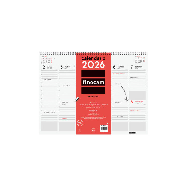 Vade 2026 espiral semana vista vertical 420x310mm finocam 780260026