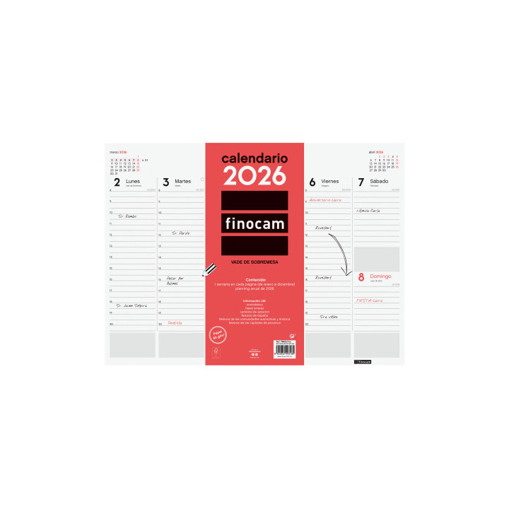 Vade 2026 encolado semana vista vertical 420x310mm finocam 780240026