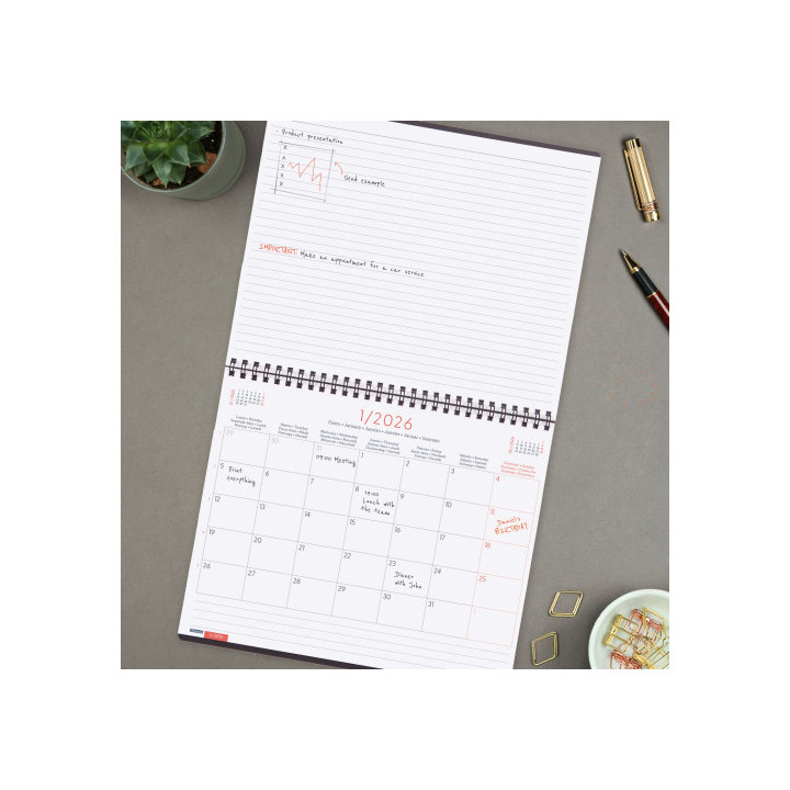 Planificador 2026 mes vertical+notas 250x200mm gris internacional finocam 625505026