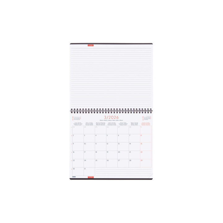 Planificador 2026 mes vertical+notas 250x200mm gris internacional finocam 625505026