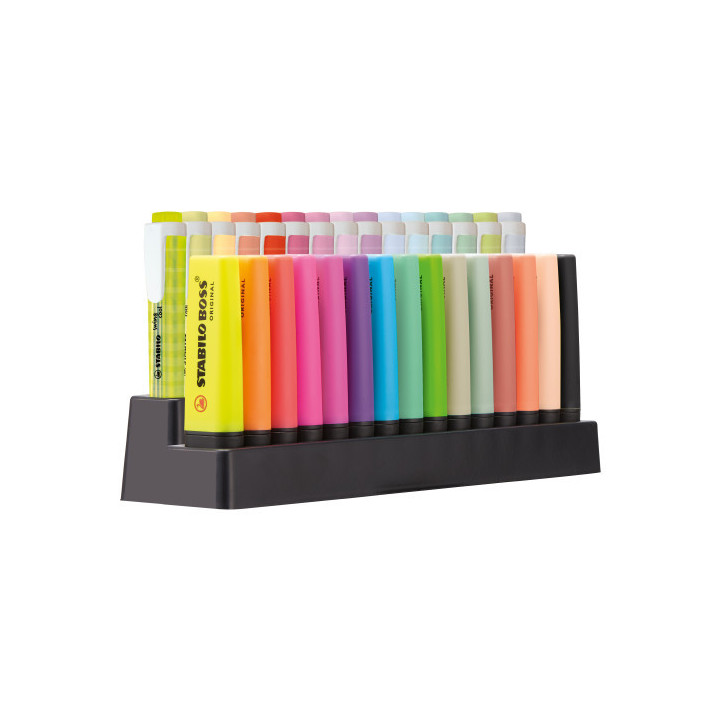 Expositor de mesa 30 marcadores (15 boss + 15 swing cool) stabilo e87-3710