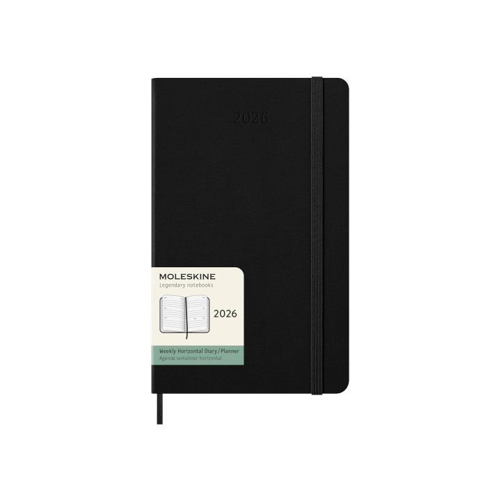 Agenda 2026 tapa dura 12 meses semanal horizontal l (13 x 21 cm) negra moleskine dhb12wh3y26