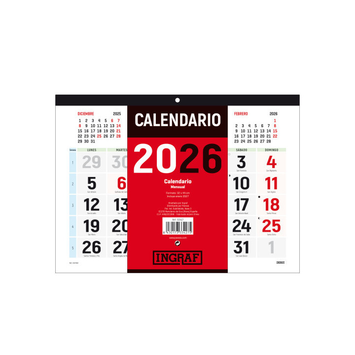 Calendario 2026 pared horizontal doble cara castellano ingraf 333427