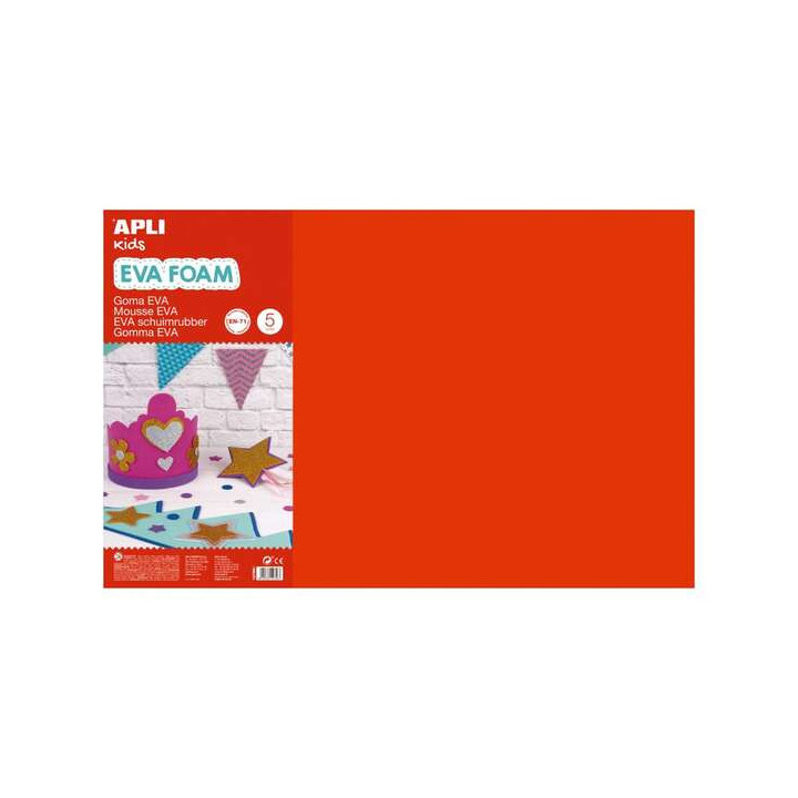 Apli Pack de 5 Goma Eva 600 x 400 mm - Grosor 2 mm - Impermeable - Moldeable al Calor - Color Rojo