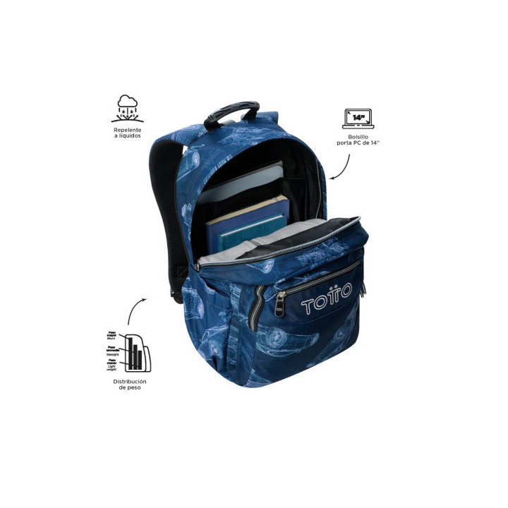 Mochila acuareles blueprint (33 x 44 x 14) - 20l totto ma04eco021-2426n-0jj