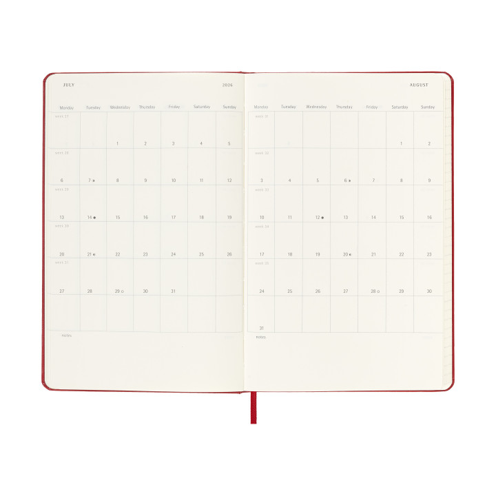 Agenda 18m 2025-2026 semanal l (13 x 21 cm) rojo tapa dura moleskine dhf218wn3y26