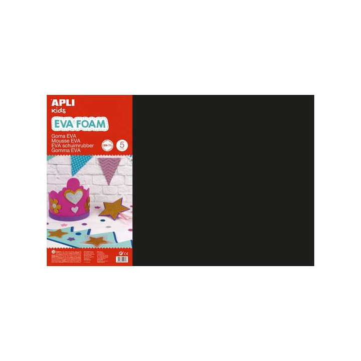 Apli Pack de 5 Goma Eva 600 x 400 mm - Grosor 2 mm - Impermeable - Moldeable al Calor - Color Negro