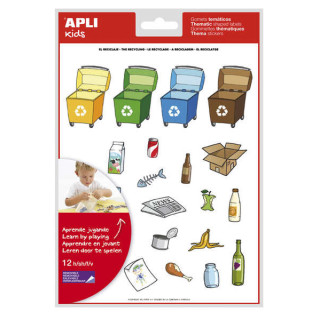 Apli Pack de 276 Gomets con Tematica El Reciclaje - Adhesivo Removible - Ilustraciones Divertidas - Ideal para Escuelas - 100%