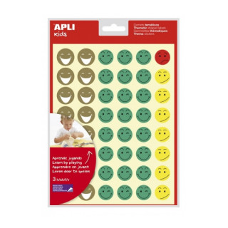 Apli Bolsa de 144 Gomets Cara Feliz - Adhesivo Removible - 4 Estilos de Caras - Fomenta Motivacion y Expresion - Alta Calidad y