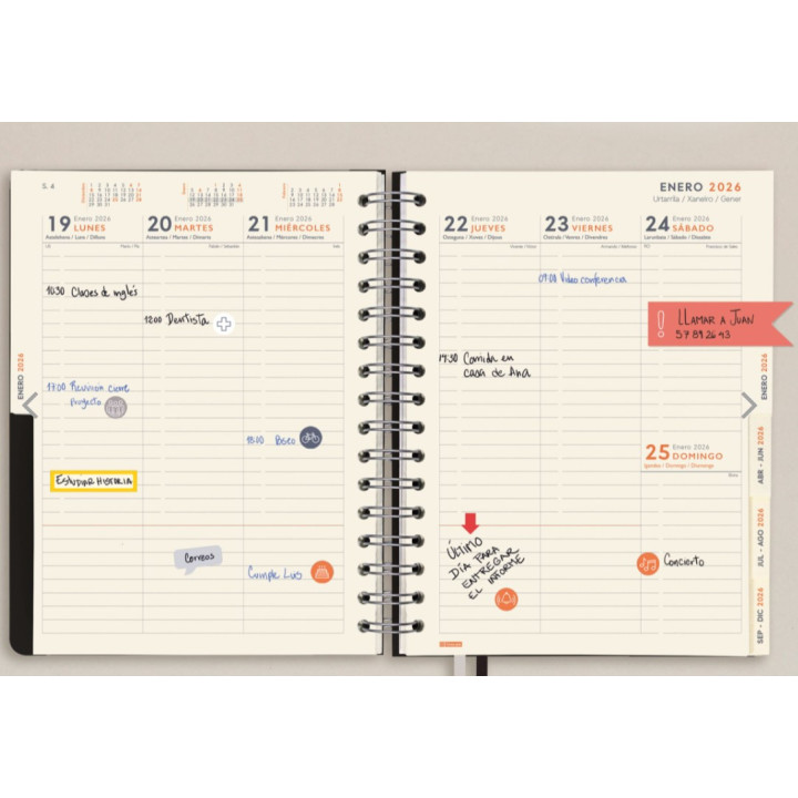Agenda 16 meses septiembre 2025-diciembre 2026 tempus 4º 155x212 semana vista vertical negro+ finocam 626600126