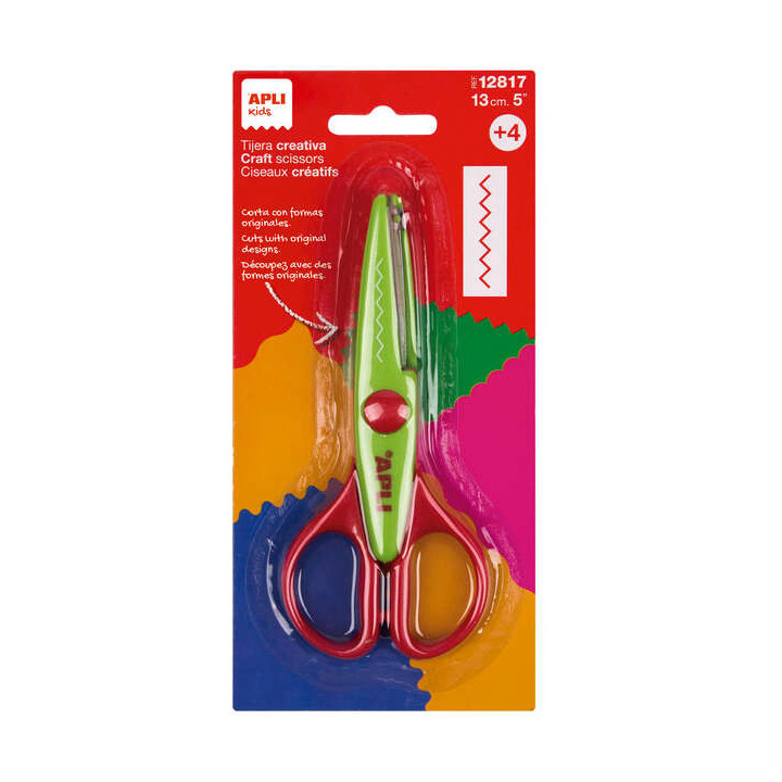 Apli Kids Zigzag Tijera de Acero Inoxidable 13cm - Realiza el Corte en Forma de Zigzag - Punta Redondeada - Uso Ambidiestro - C