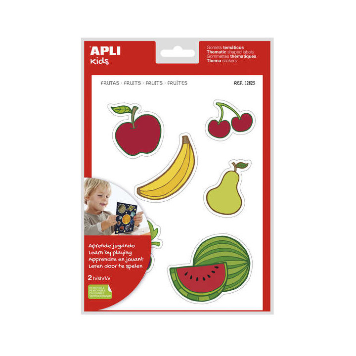 Apli Gomets Tematicos las Frutas xL - 22 Gomets en 2 Hojas A4 - Desarrollados con Educadores - Adhesivo Removible - Seguros y E